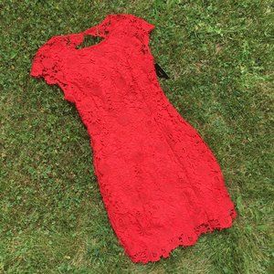 Lulu's Romance Language Red Lace Backless Dress S